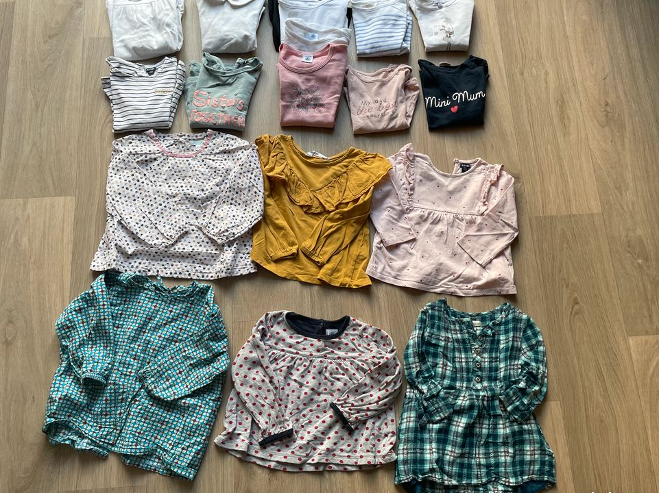 Lot de 17 hauts manches longues fille - 24 mois (Petit Bateau, Okaidi, Petit Pan, etc.)