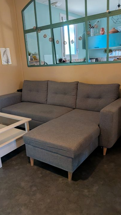 Canapé scandinave convertible avec méridienne gris