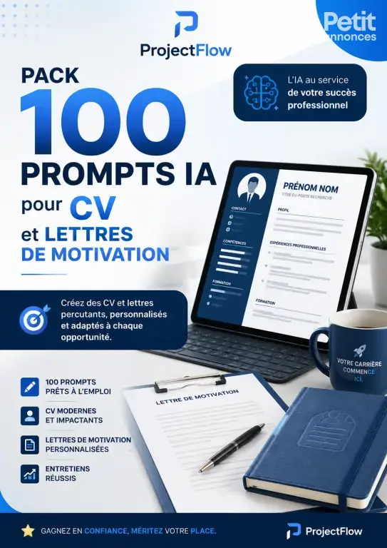 ProjectFlow – Pack 100 Prompts IA pour CV et lettres de motivation