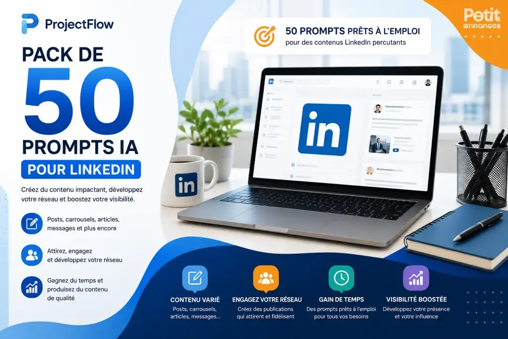 ProjectFlow – Pack de 50 prompts IA pour LinkedIn