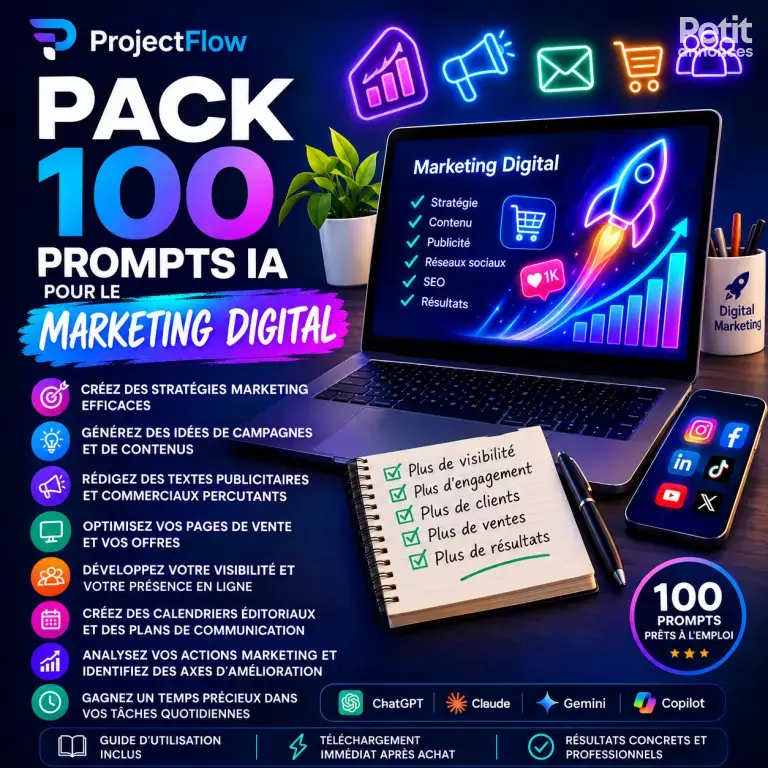 ProjectFlow – Pack 100 Prompts IA pour le Marketing Digital