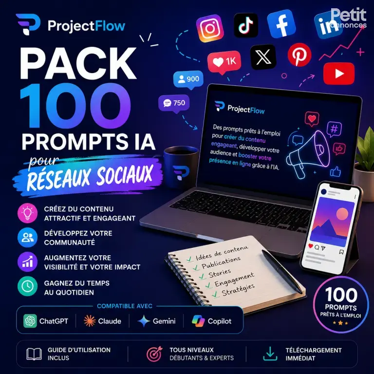 ProjectFlow – Pack 100 Prompts IA pour les Réseaux Sociaux
