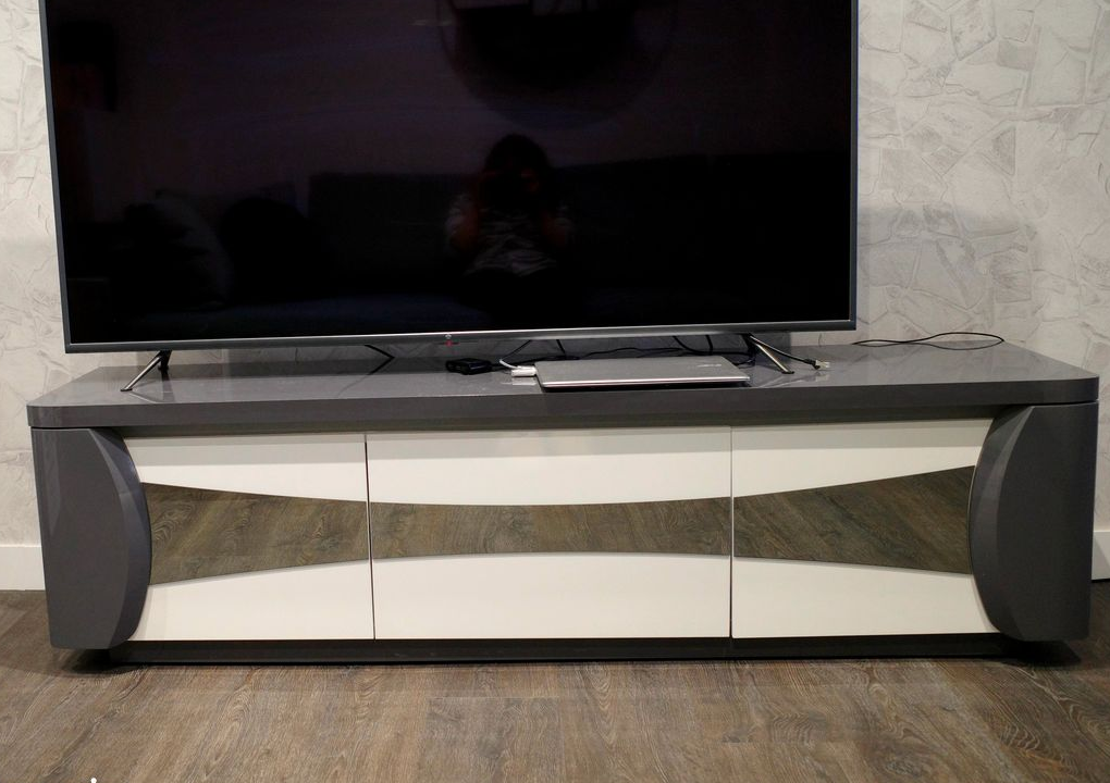 PRIX NEGOCIABLE - Meuble TV Télé Excelent Etat Design GRIS et BLANC