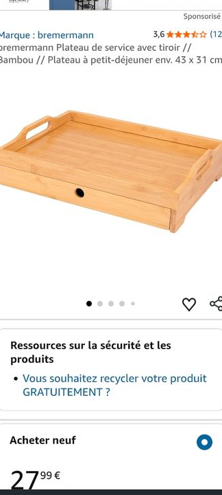 Plateau de service avec tiroir