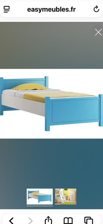 Lit enfant tête de lit bleue avec sommier à latte en bois