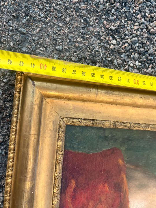 Tableau – Portrait de femme de profil au chapeau, huile sur panneau, école française, XIXe