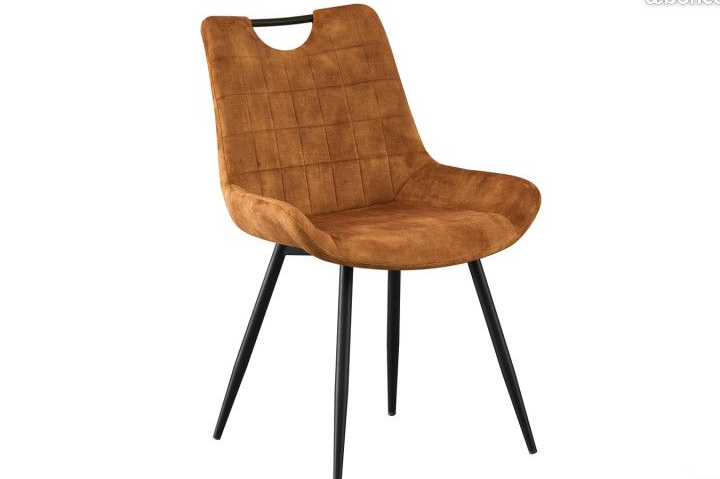 Chaise NINA revêtement PIQUAGE carré velours OR pieds et poignée acier en noirs