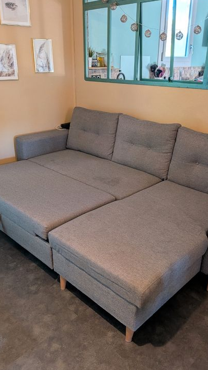 Canapé scandinave convertible avec méridienne gris