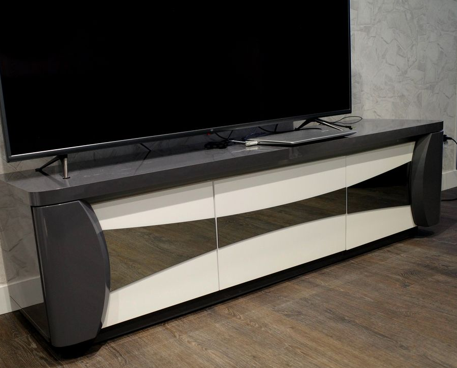 PRIX NEGOCIABLE - Meuble TV Télé Excelent Etat Design GRIS et BLANC