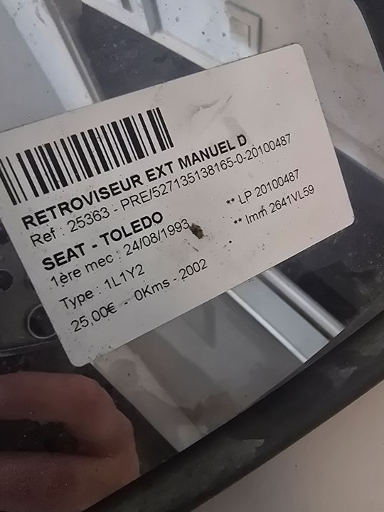 Rétroviseur manuel côté droit seat toledo