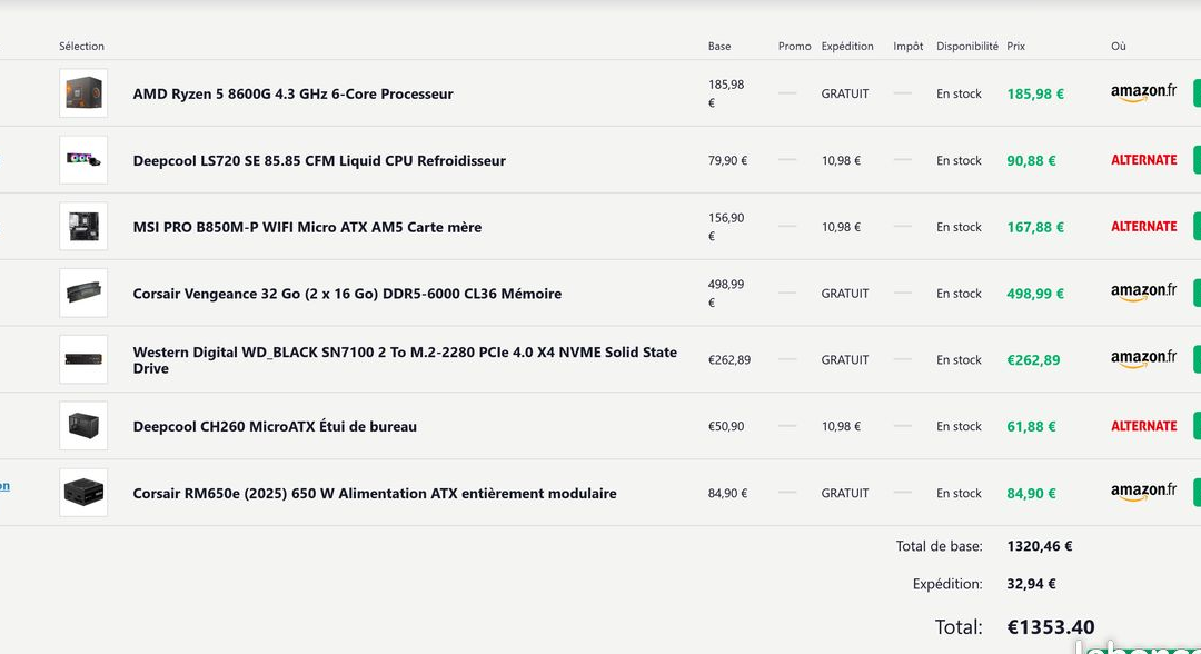 Kit complet PC Gamer Ryzen 5 8600G 32Go DDR5 Neuf