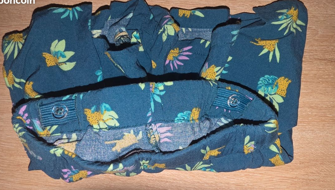Short Fluide Bleu Canard 18M Gémo Haut Tropical Léopard Ceinture à Nouer