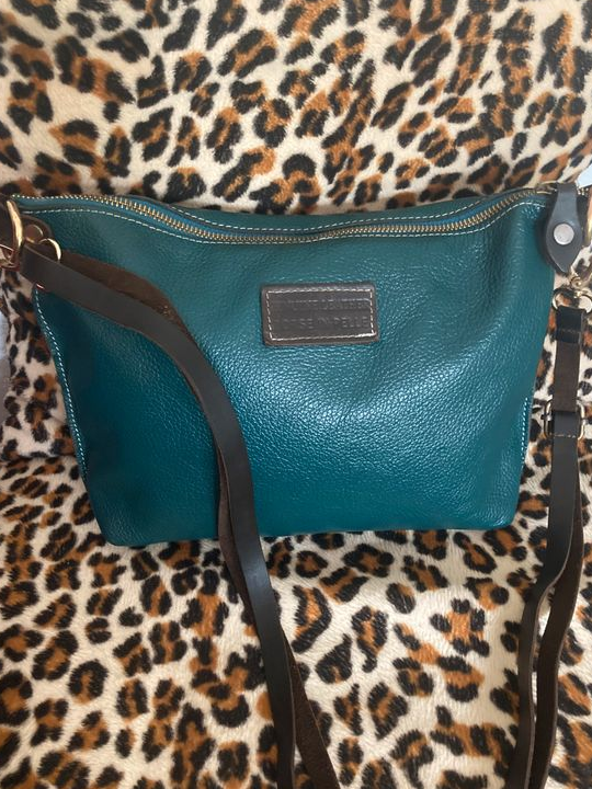 Sac bandoulière cuir grainé bleu canard