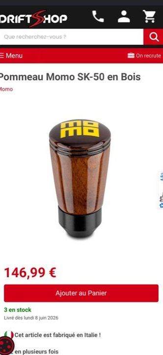Pommeau de vitesse Momo SK-50 en bois