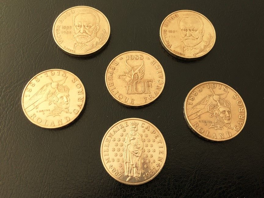 6 Pièces de 10 francs, commémoratives, 1985=>1988