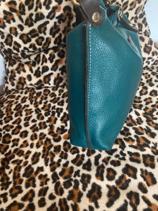 Sac bandoulière cuir grainé bleu canard