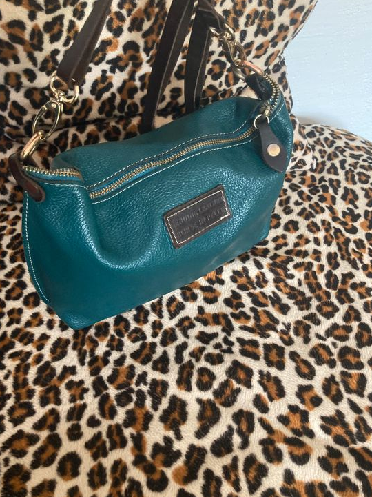 Sac bandoulière cuir grainé bleu canard