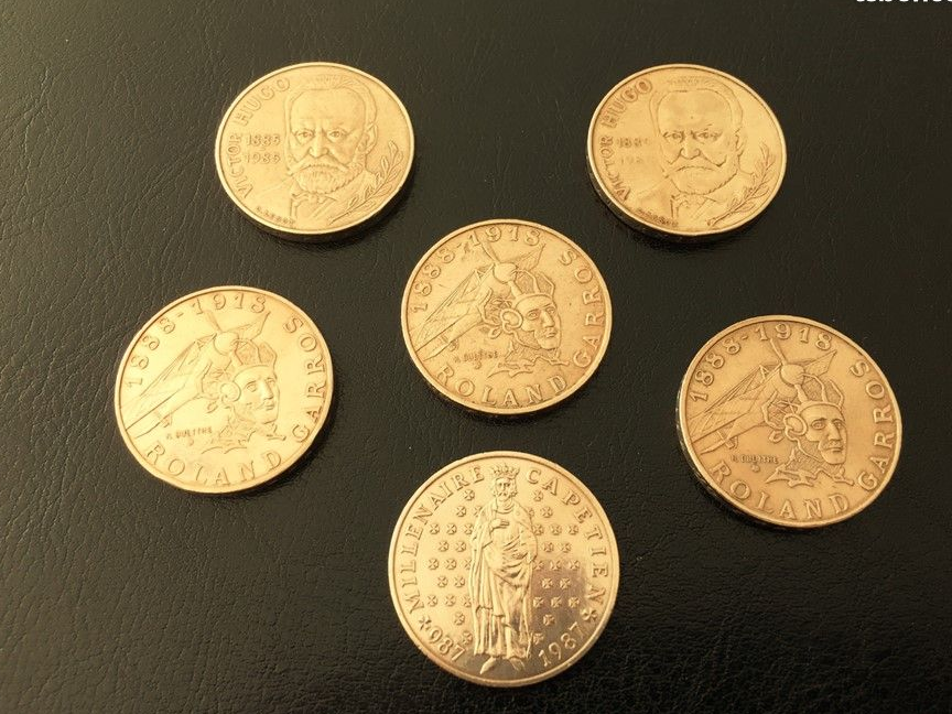 6 Pièces de 10 francs, commémoratives, 1985=>1988