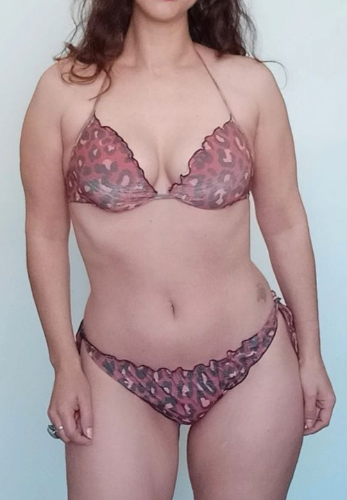 Bikini push up tanga échancré léopard froufrous