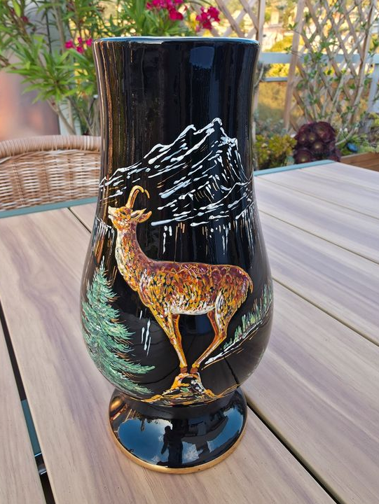 Vase Vintage Céramique Vallauris / Gap 27 cm – Signé Tess – Chamois