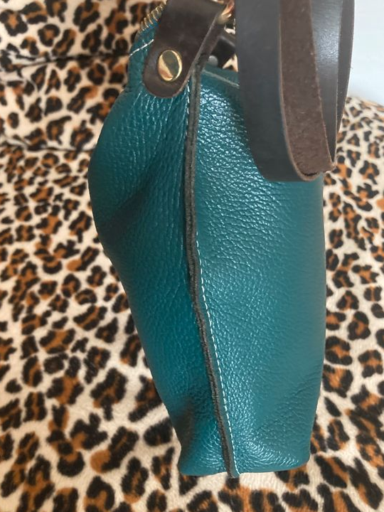 Sac bandoulière cuir grainé bleu canard