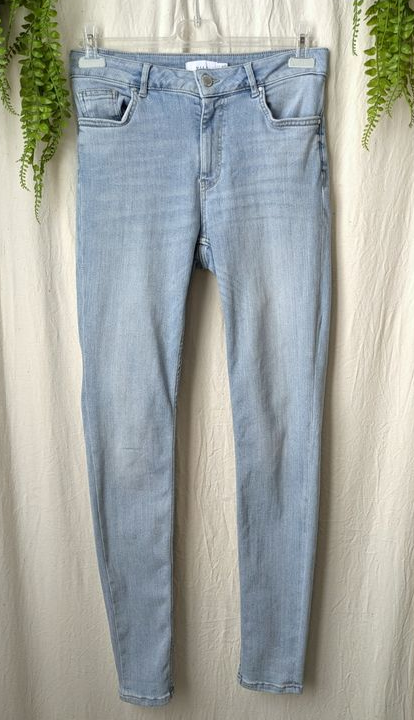 Jean taille haute skinny moulant extensible bleu clair délavé 