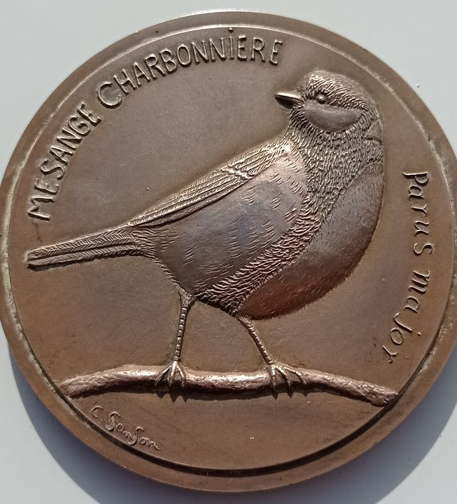Médaille animalière Mésange charbonnière Signée Claude SANSON 1935/2012