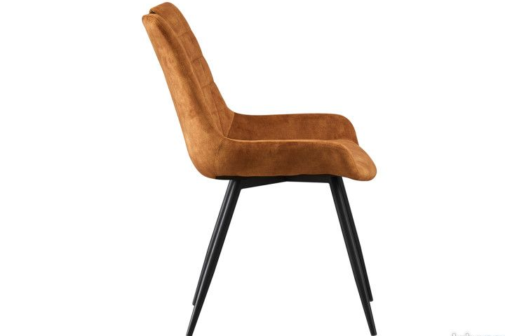 Chaise NINA revêtement PIQUAGE carré velours OR pieds et poignée acier en noirs