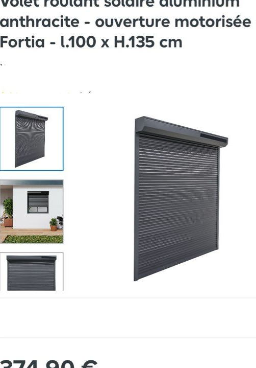 Volet roulant solaire aluminium anthracite - ouverture motorisée - Fortia - HT 1m35 LG 1m00
