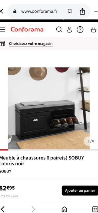 Meuble à chaussures avec banc et coussin comme neuf utilisé 1 mois
