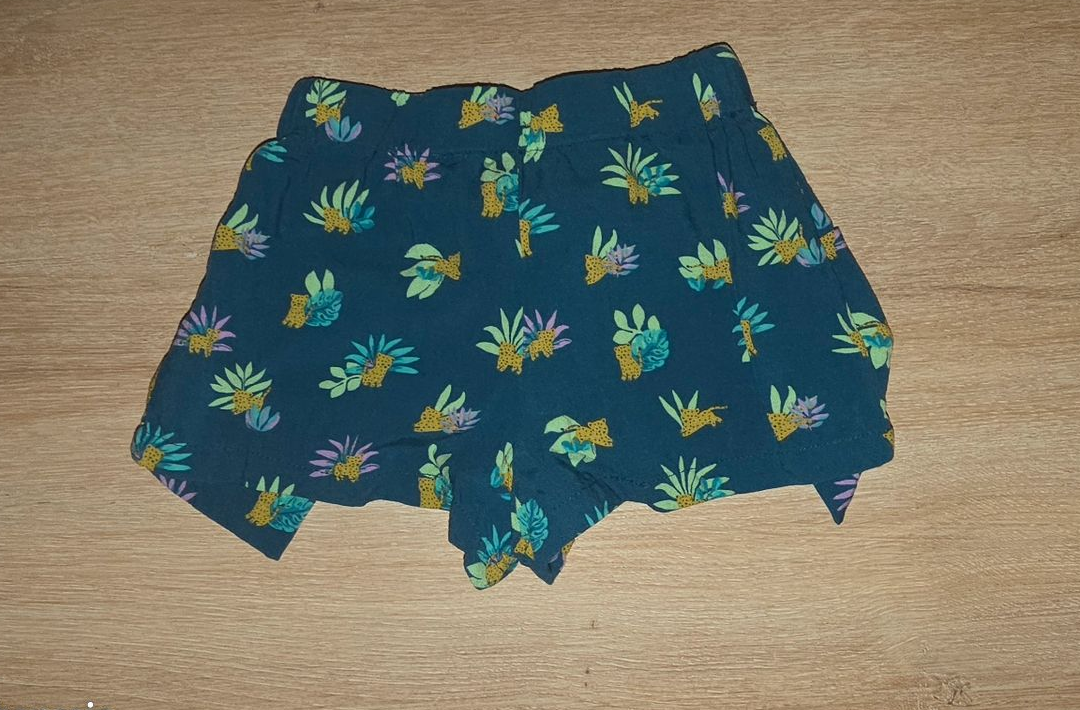 Short Fluide Bleu Canard 18M Gémo Haut Tropical Léopard Ceinture à Nouer