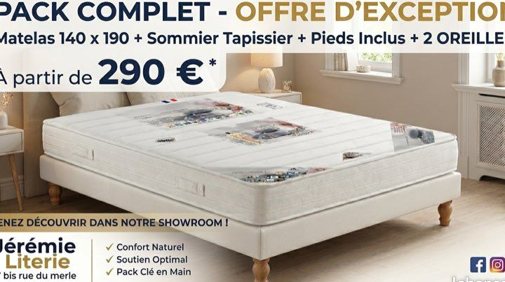MATELAS SOMMIER & PIEDS 140x190 160x200 LIVRAISON GRATUITE
