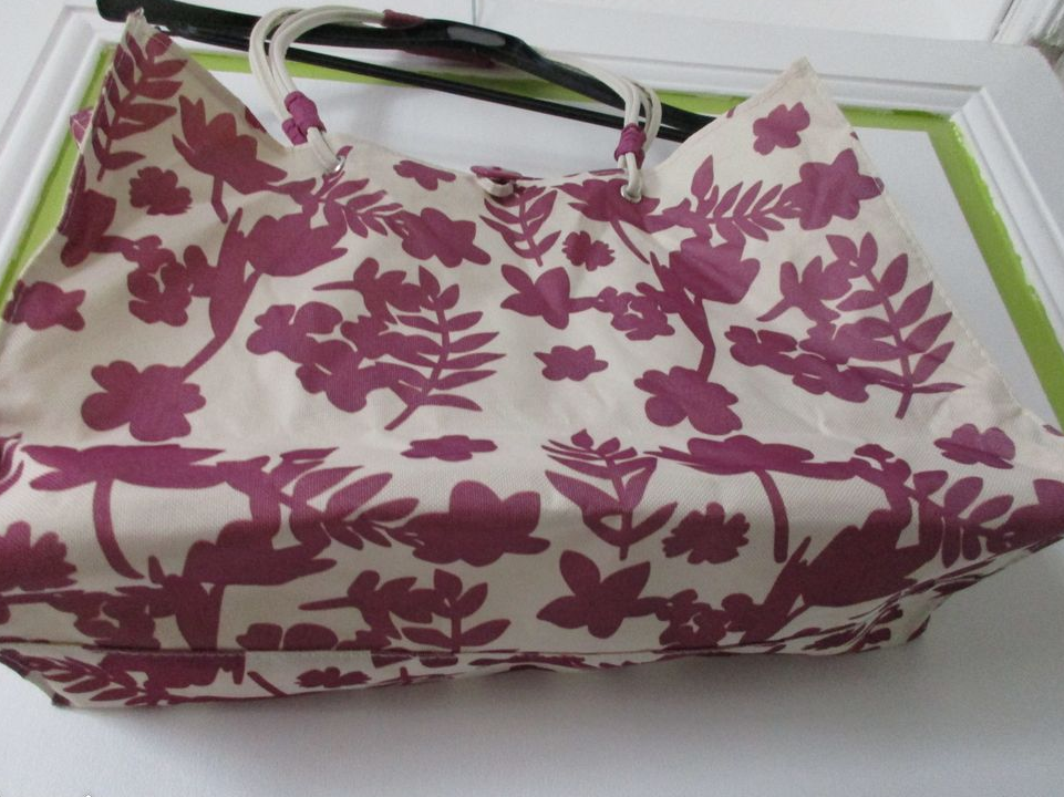 1 Sac d'Eté Toile Plastifiée Femme Dessins Mauves Très Bon Etat