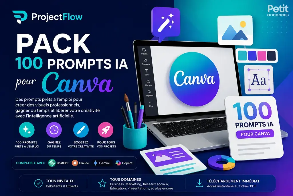 ProjectFlow – Pack 100 Prompts IA pour Canva