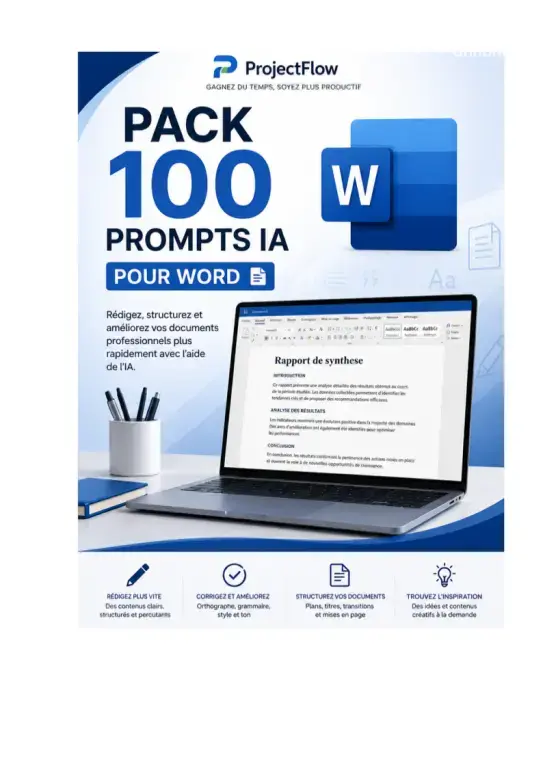 ProjectFlow – Pack 100 Prompts IA pour Word – 19 €